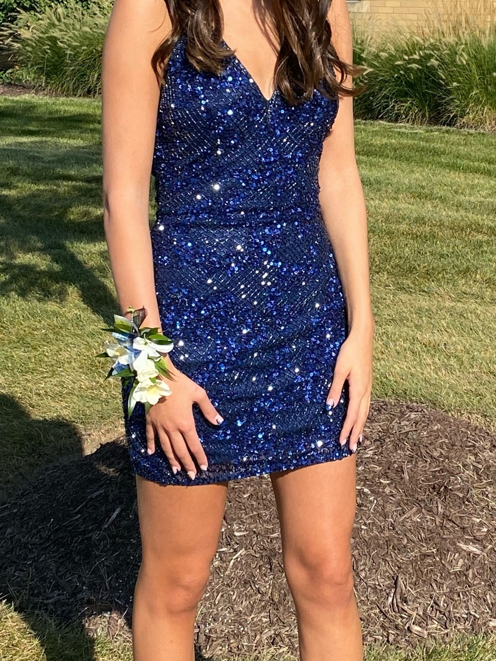 Sparkling Navy Sequin V-Neck Mini Dress Perfect for homecoming